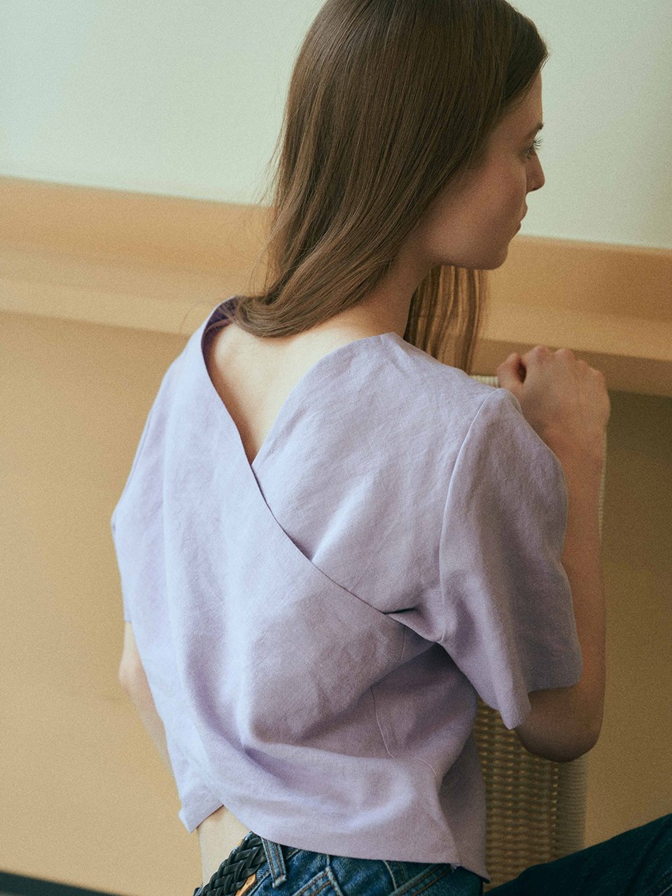 [블랭크03] linen cross blouse (light purple)