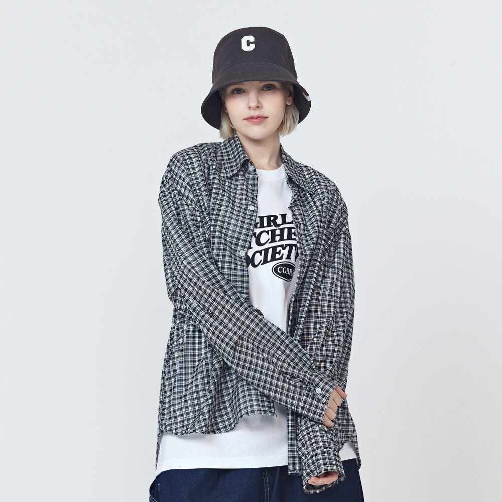 시어서커 오버핏 체크셔츠 (블랙)