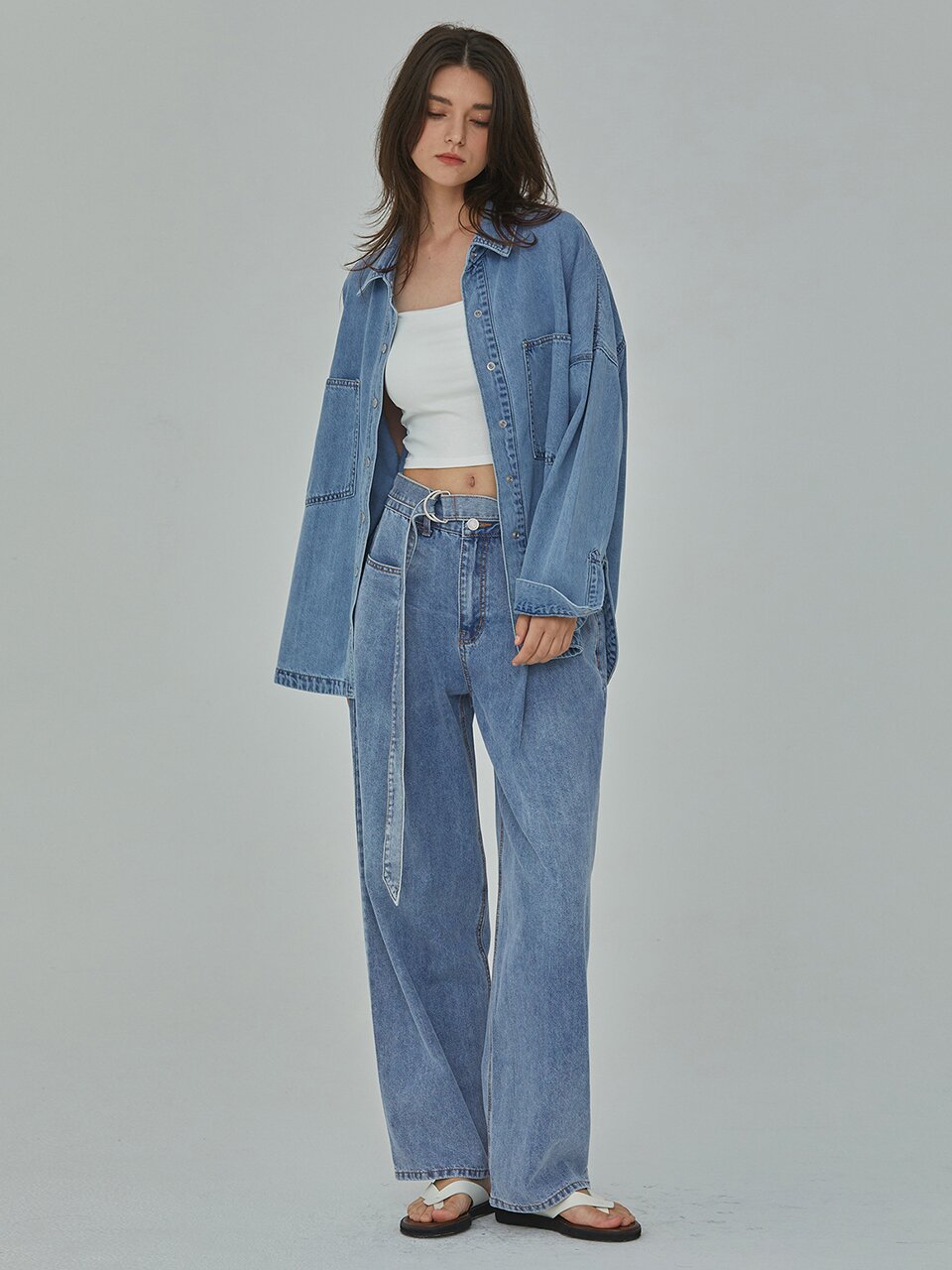 DENIM BELT TUCK WIDE LONG PANTS INDIGO