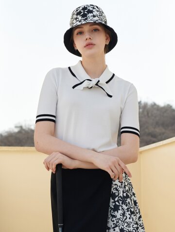 릭크골프 여성 골프웨어 카라 리본묶음 반팔 니트 (화이트) _L3A0-NB07K