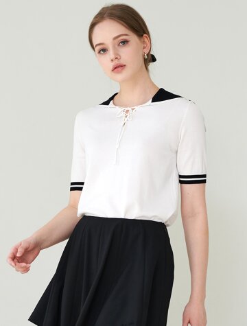 릭크골프 여성 골프웨어 마린 세일러 카라 반팔 니트 (화이트) _L3A0-NB04K