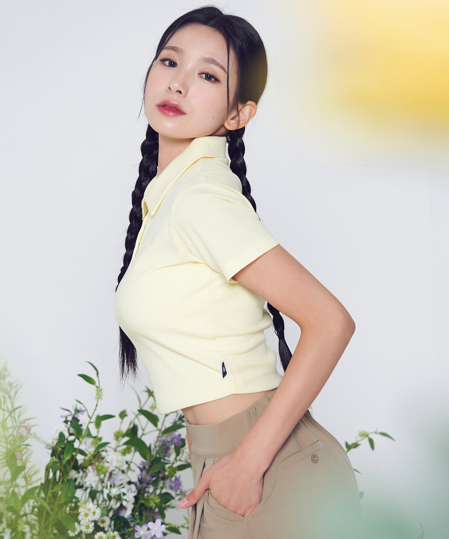 [23HS] 카라 골지 반팔 티셔츠 (레몬)