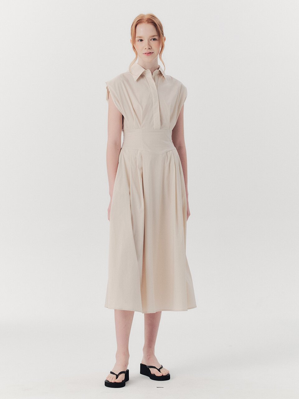 WED_French collar shirts dress_BEIGE