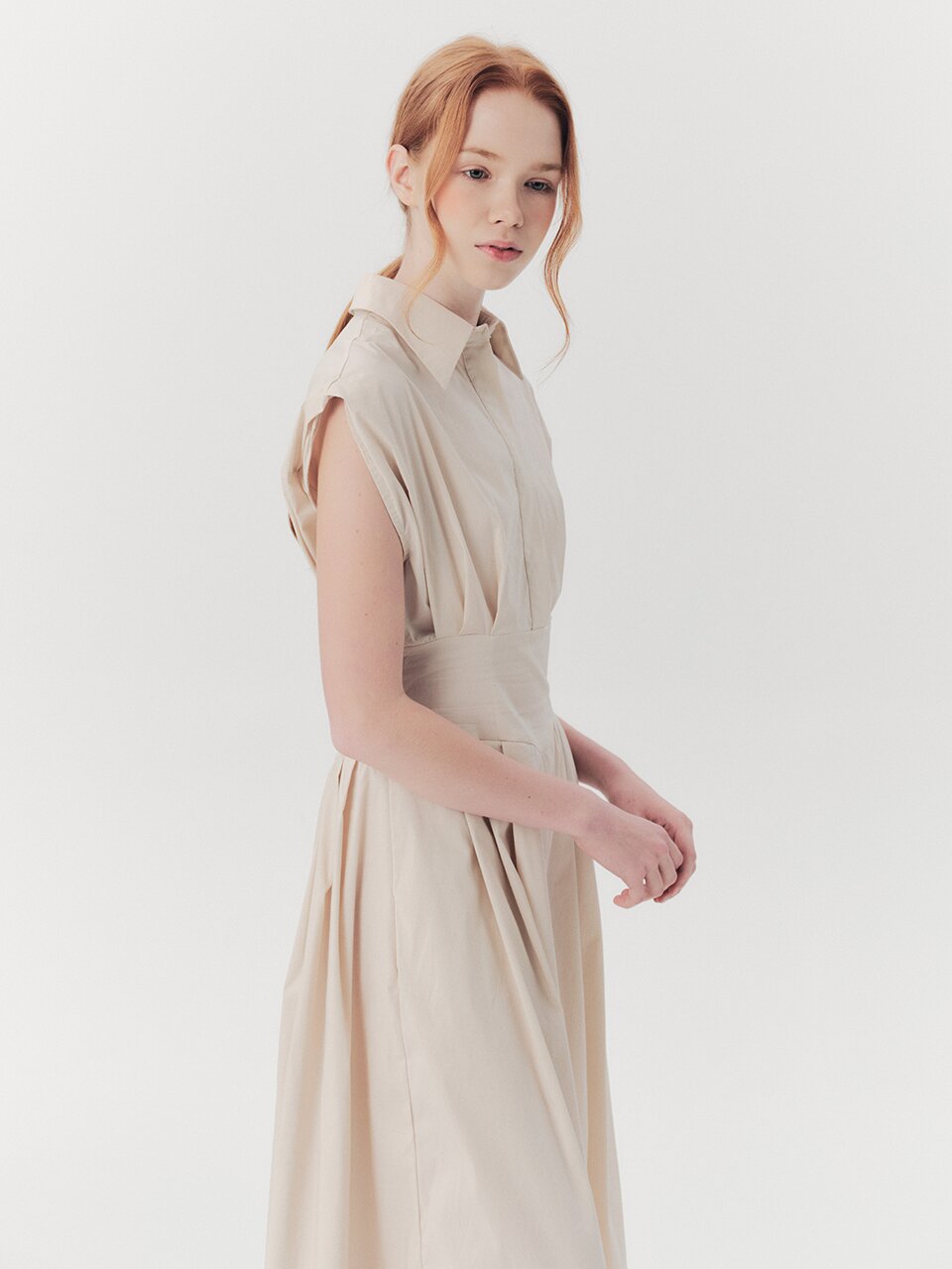 WED_French collar shirts dress_BEIGE