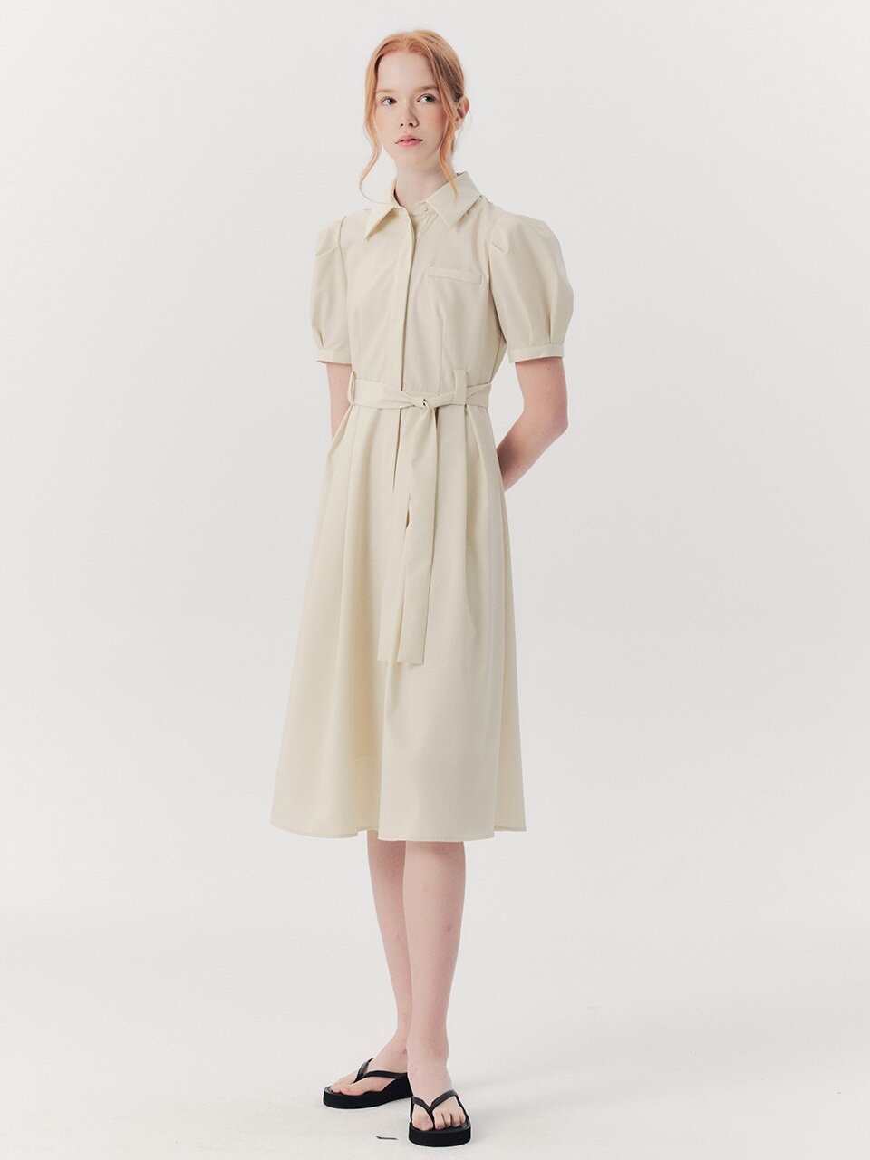 WED_Bow slim waist shirt dress