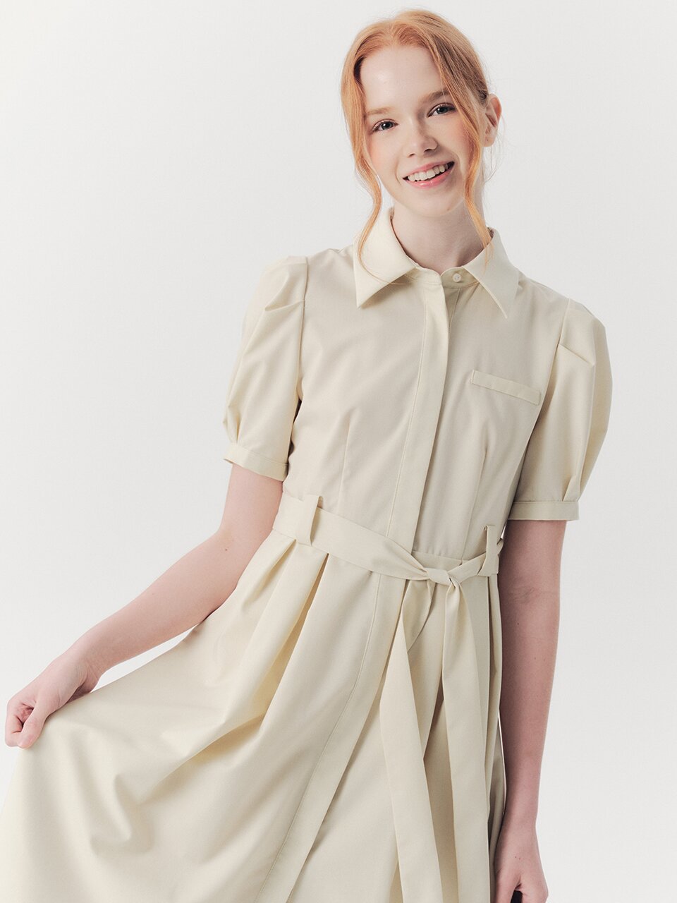 WED_Bow slim waist shirt dress