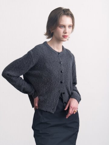 pigtail cotton round cardigan charcoal