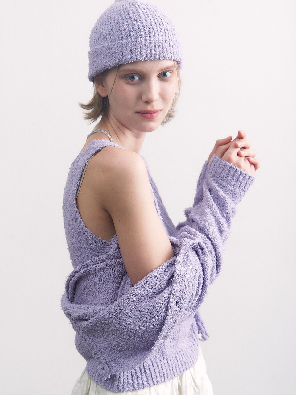 pigtail cotton round cardigan purple