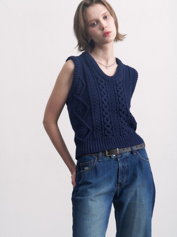 cotton fisherman vest navy