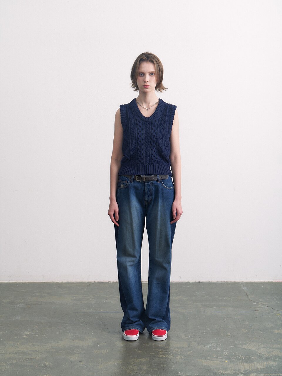 cotton fisherman vest navy
