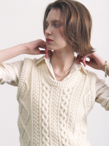 cotton fisherman vest ivory