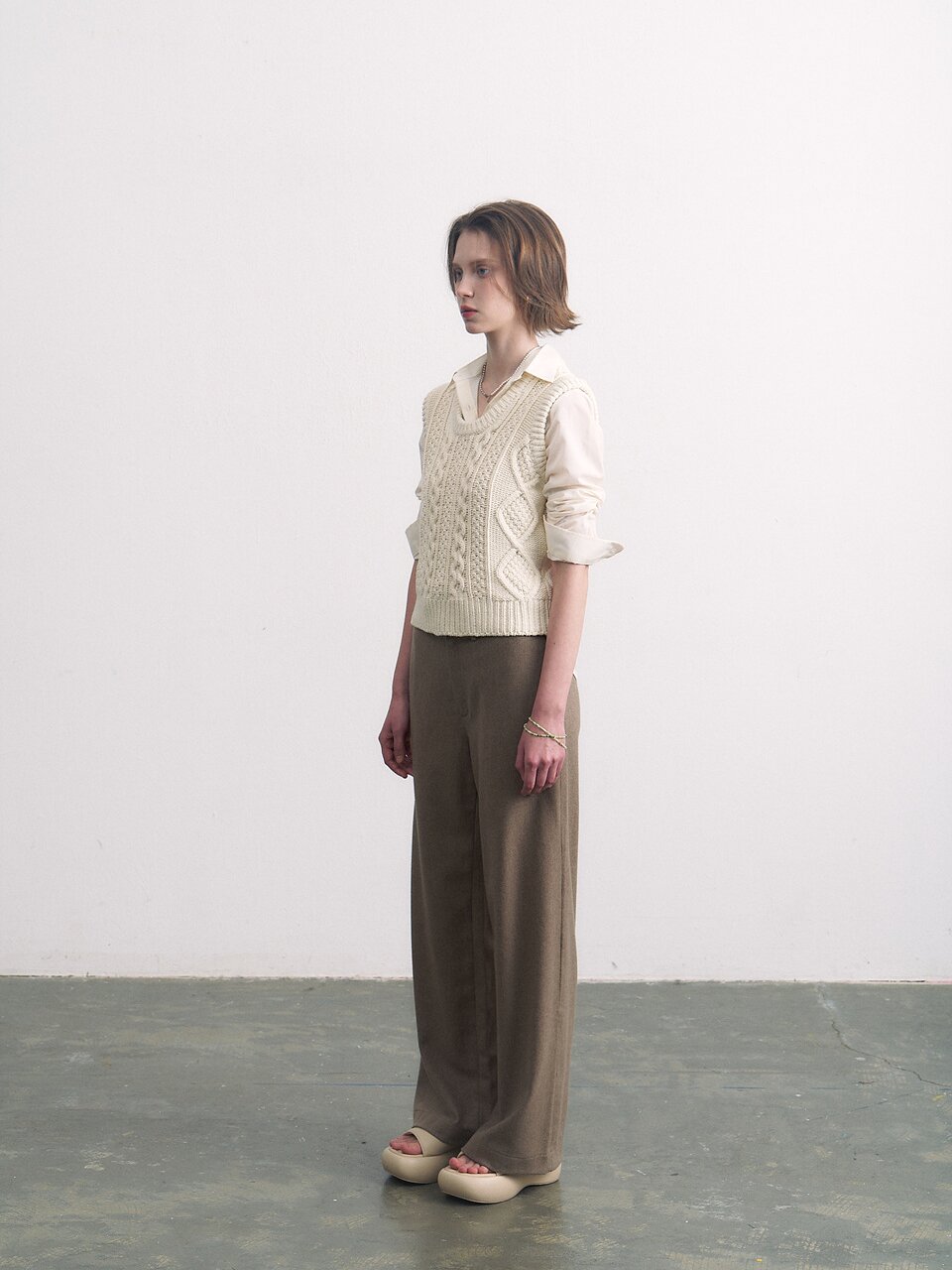 cotton fisherman vest ivory