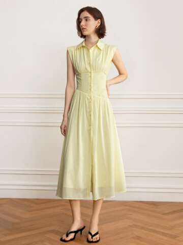 YY_French simple shirt dress_YELLOW