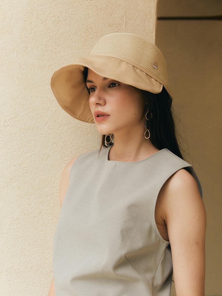 라탄 와이드 플로피 선바이저 햇 H008_BEIGE