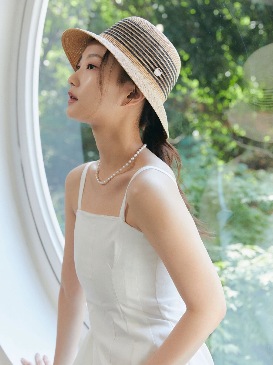 라탄 스트라이프 벙거지 햇 H003_KHAKI