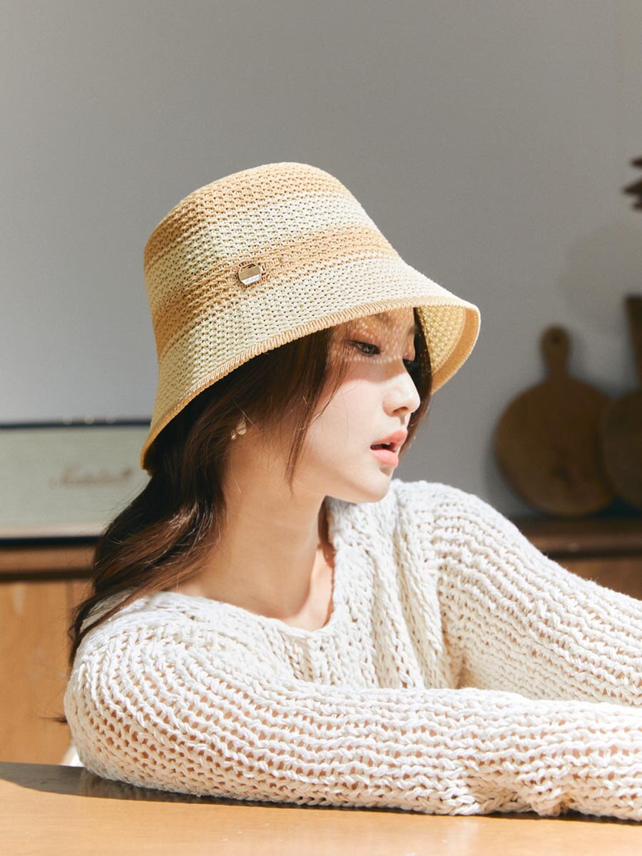 니트 투톤 스트라이프 벙거지 햇 H007_KHAKI/BEIGE