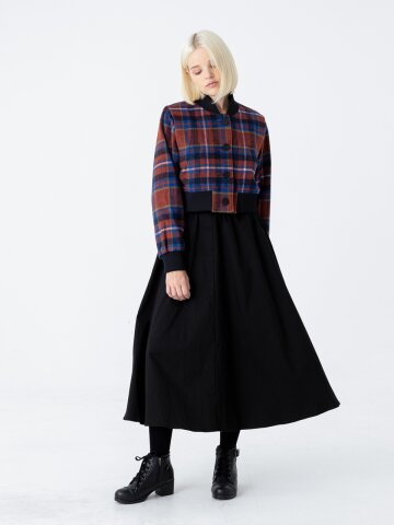 [분더가이스트]울체크 액션플리츠 크롭점퍼