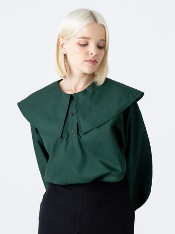 [분더가이스트] 래글런 세일러카라 비숍슬리브 면그린 블라우스