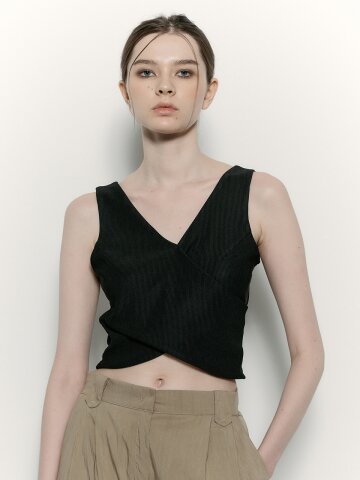 AR_V neck twisted knit top_BLACK