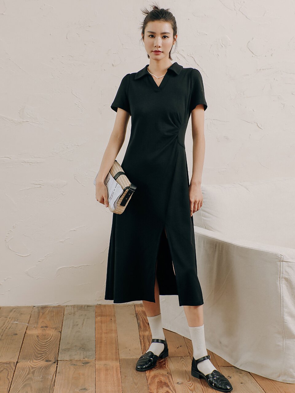 LS_Side slit sleeved long dress