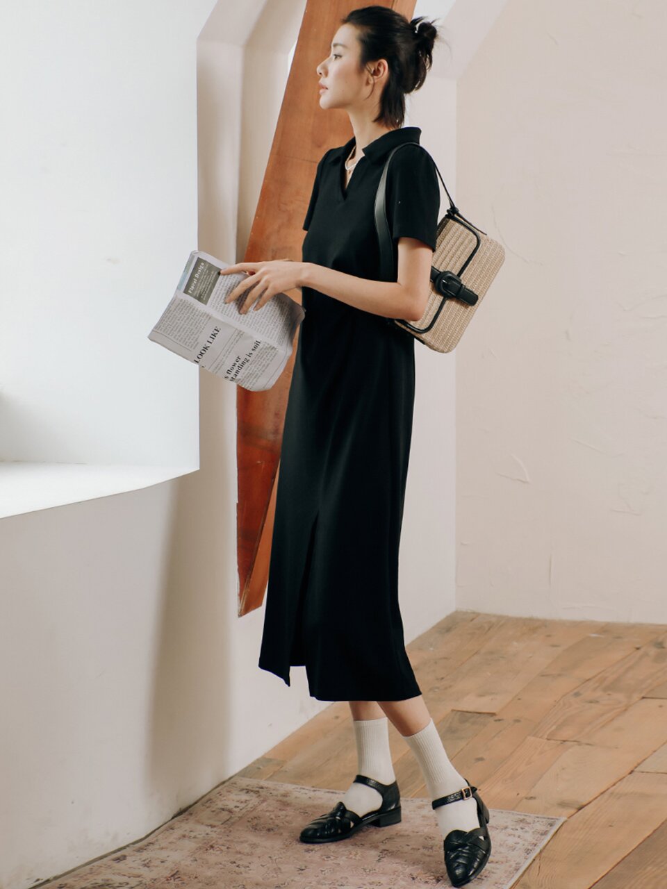 LS_Side slit sleeved long dress