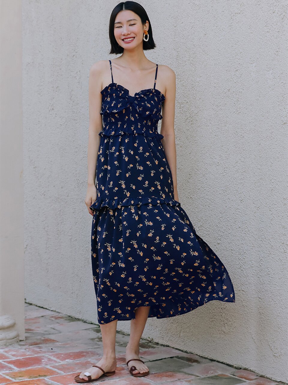 LS_Lace thin strap long dress