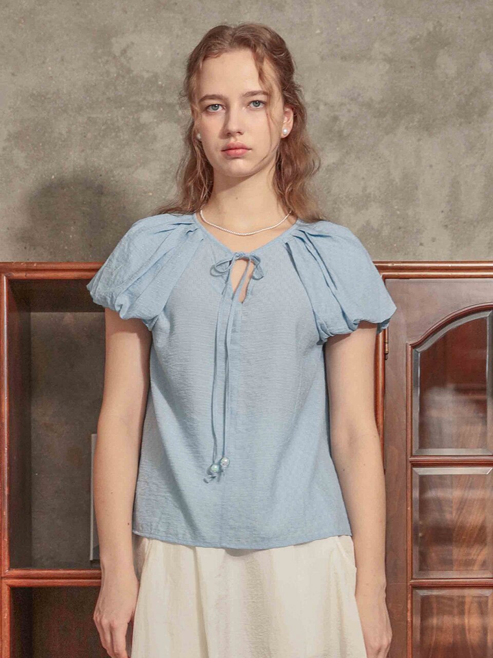 PM_Simple volume tie blouse