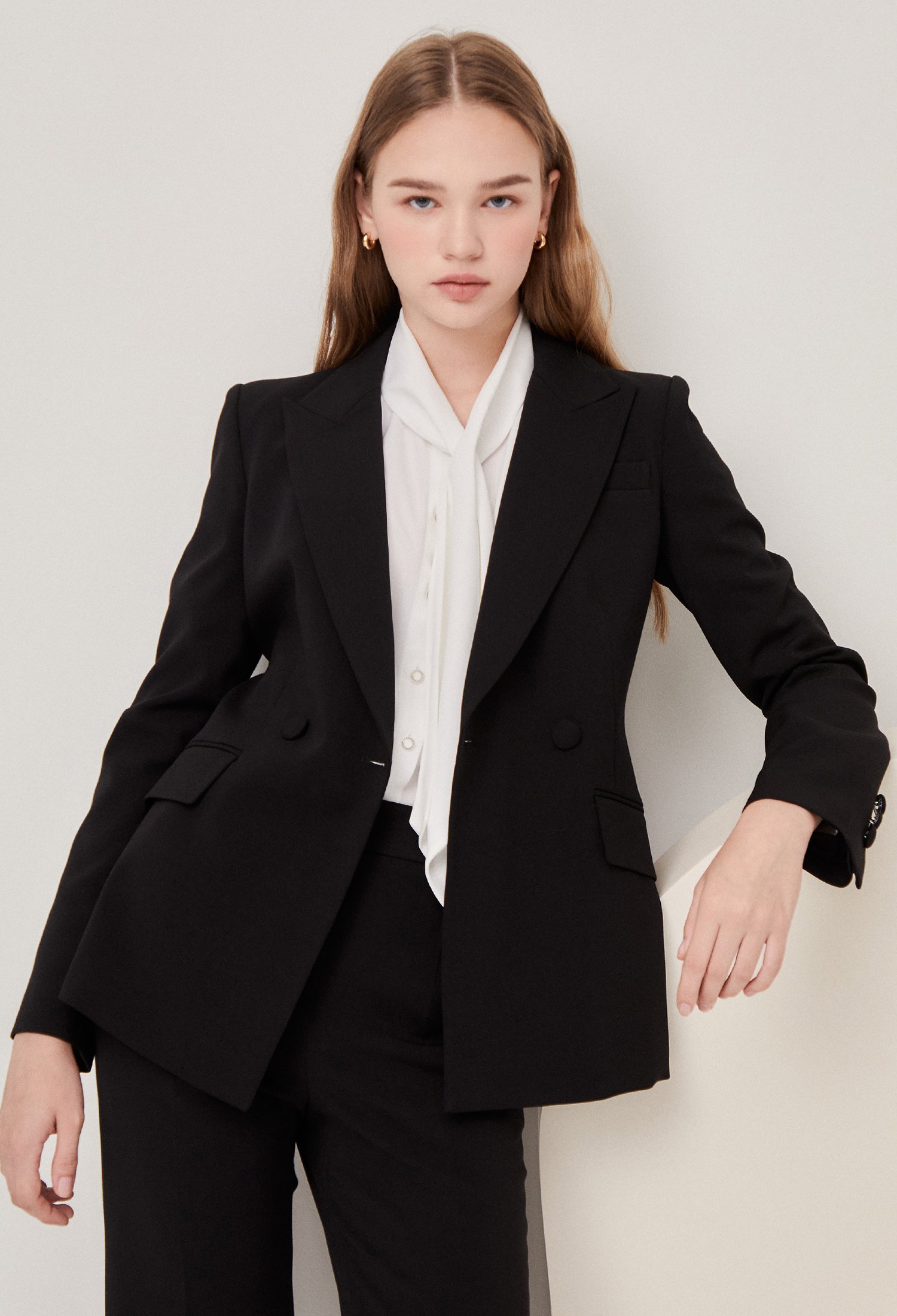 슬림핏 더블 브레스트 재킷 (BLACK)