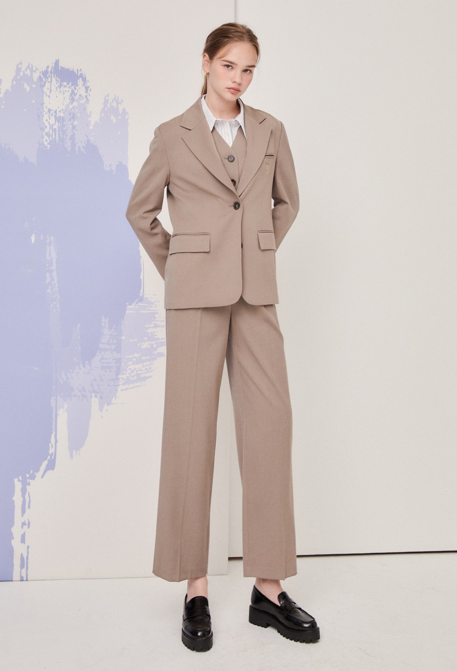 롱 와이드 울 팬츠 (DARK/BEIGE)