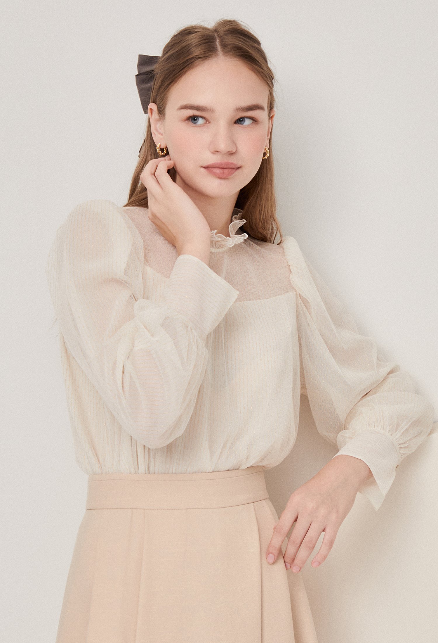 턱 플레어 A라인 스커트 (BEIGE)