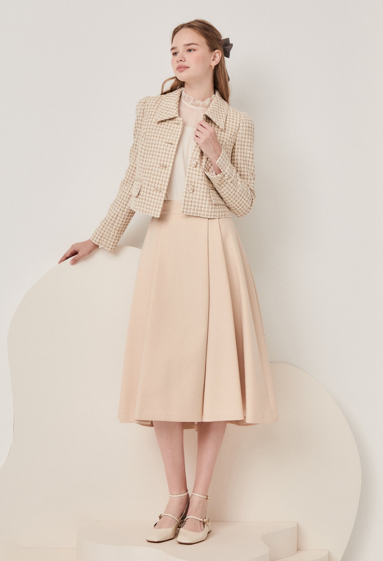 턱 플레어 A라인 스커트 (BEIGE)