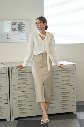 매트 코튼 롱 스커트 Light Beige