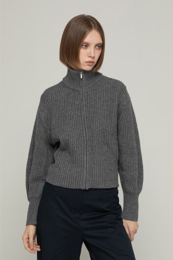 Wool high-neck cardigan - Gray
