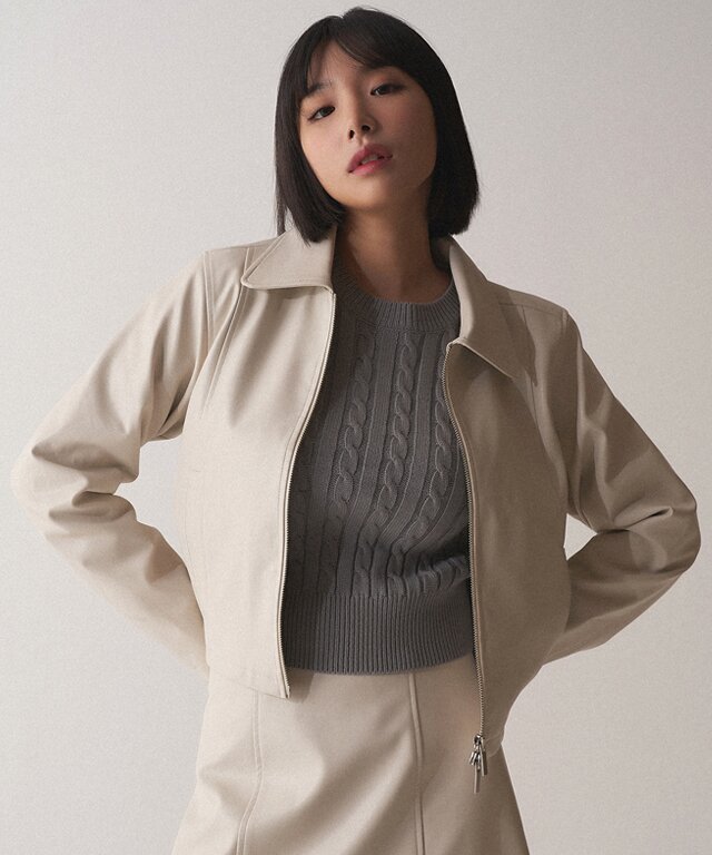 [바이얼민스] 페이크레더 자켓 (아이보리)