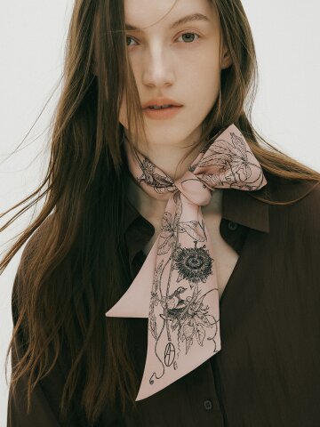 Botanic Garden Long Twilly Silk Scarf - Rose