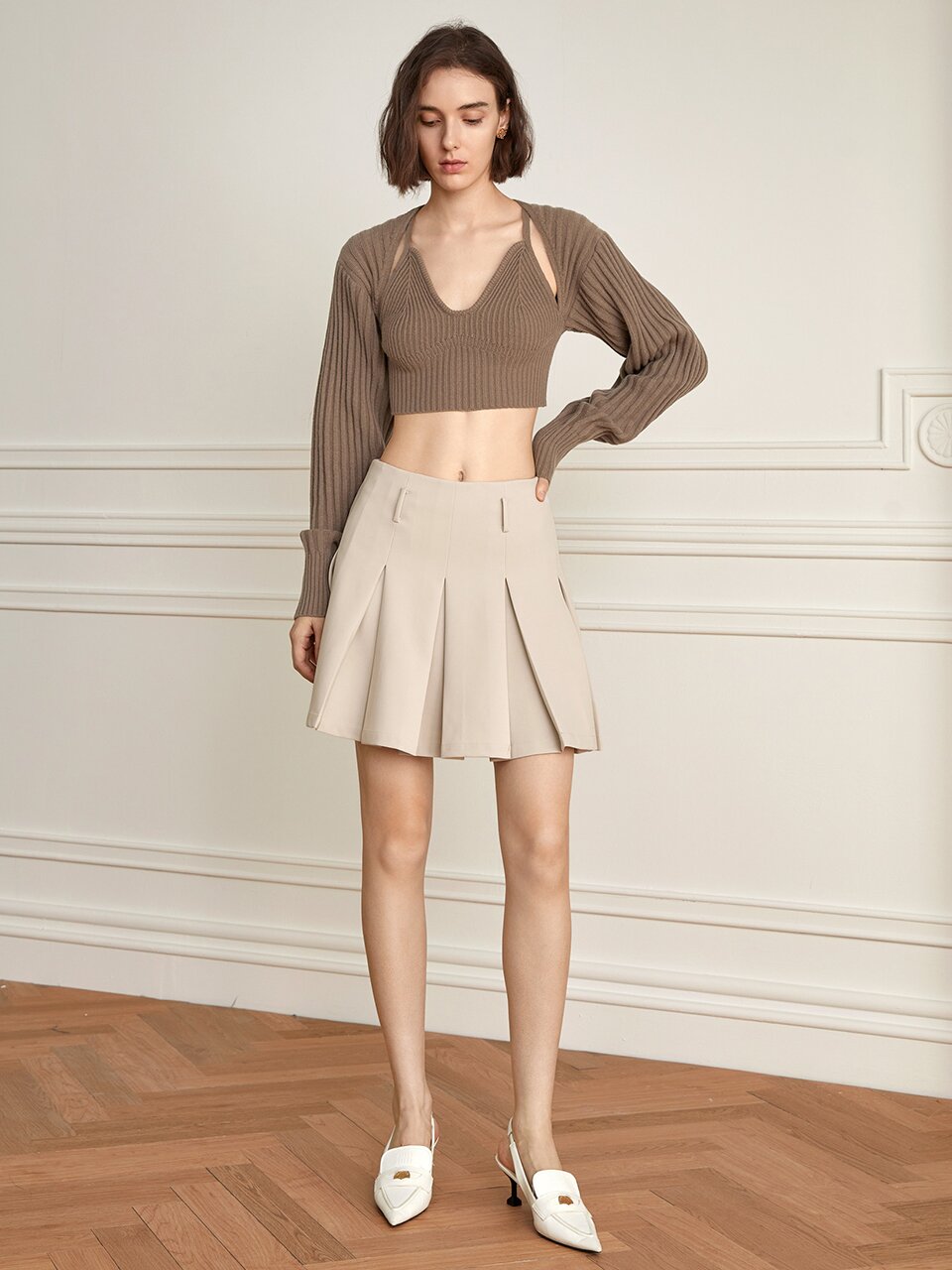 YY_High-waist pleat knit skirt