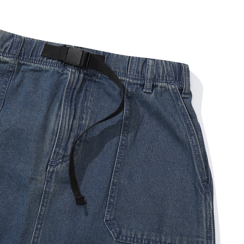 M-LABEL BELTED DENIM LONG SKIRT 미드나잇진