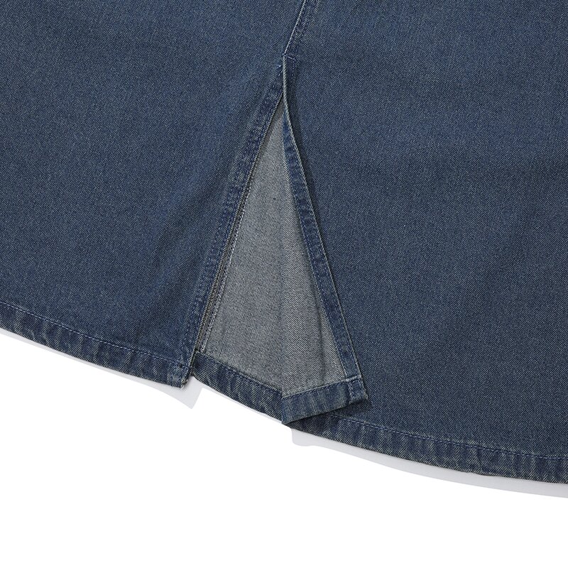 M-LABEL BELTED DENIM LONG SKIRT 미드나잇진