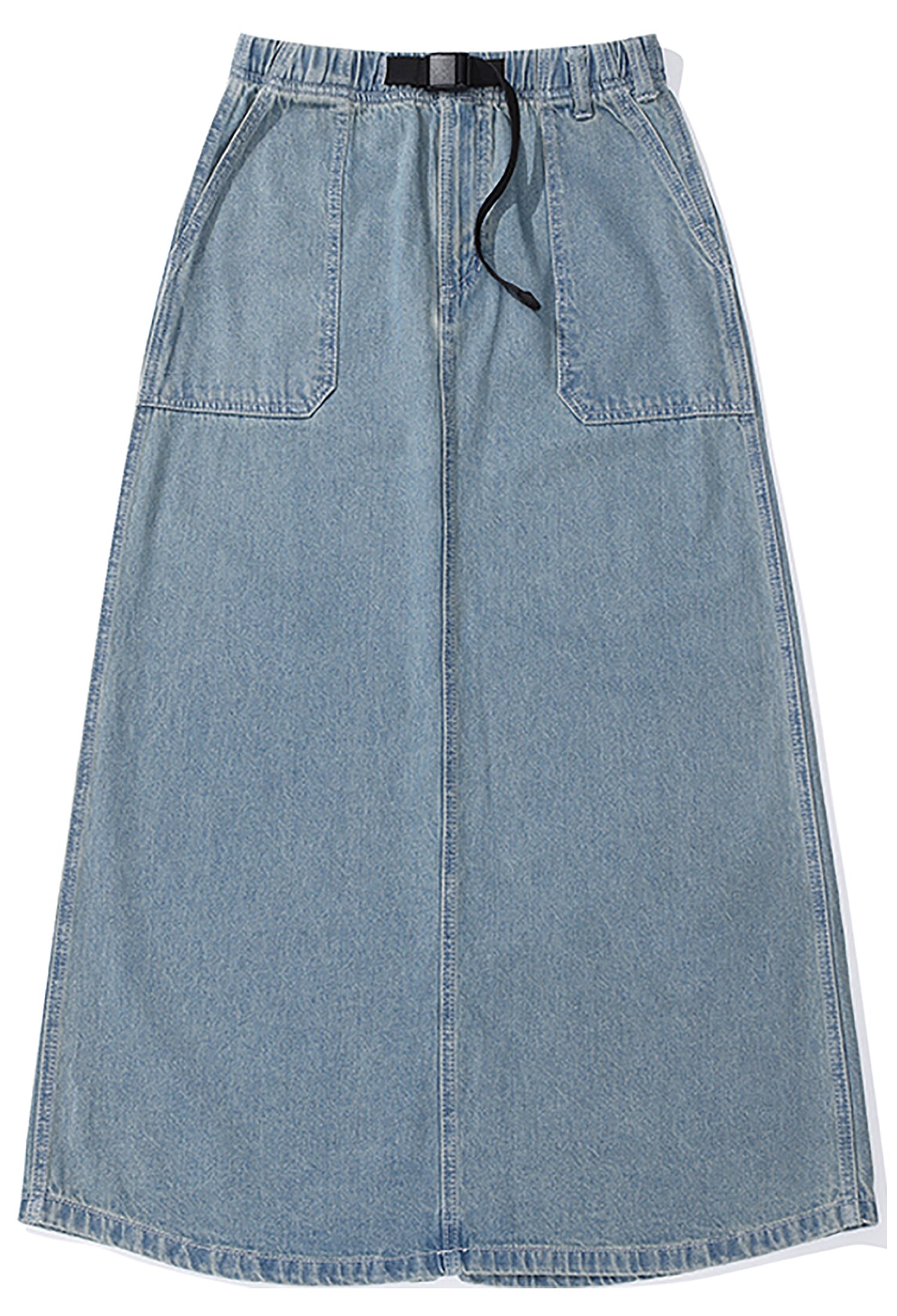 M-LABEL BELTED DENIM LONG SKIRT 라이트진