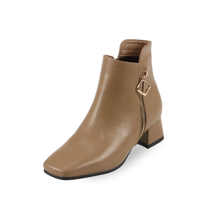 소가죽 지퍼 사각코 앵클부츠 4cm M22W01L
