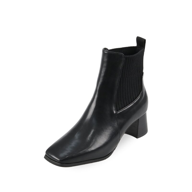 소가죽 스퀘어 첼시니트 앵클부츠 5cm M22W08L