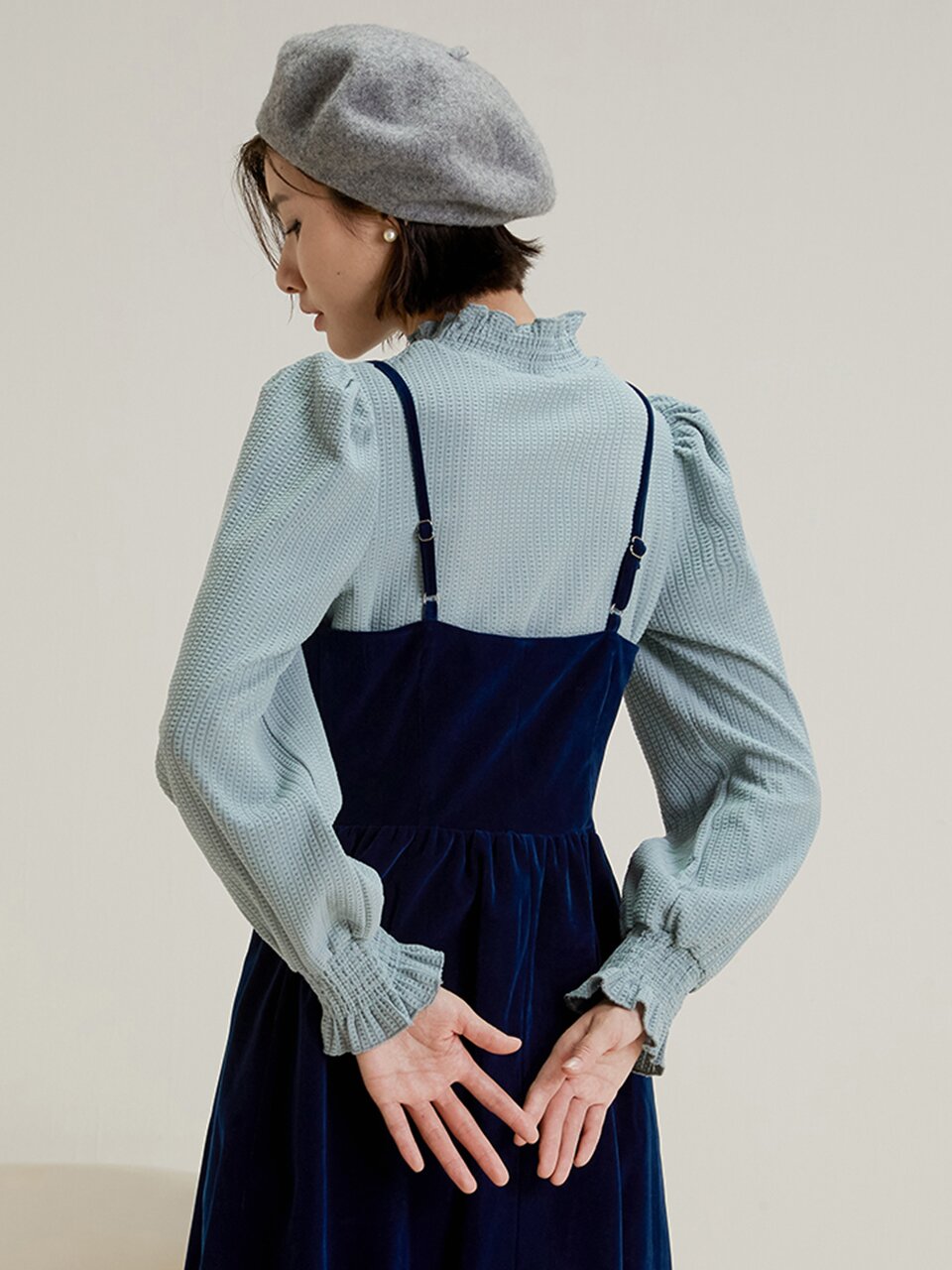 LS_Elegant puff sleeve knit top