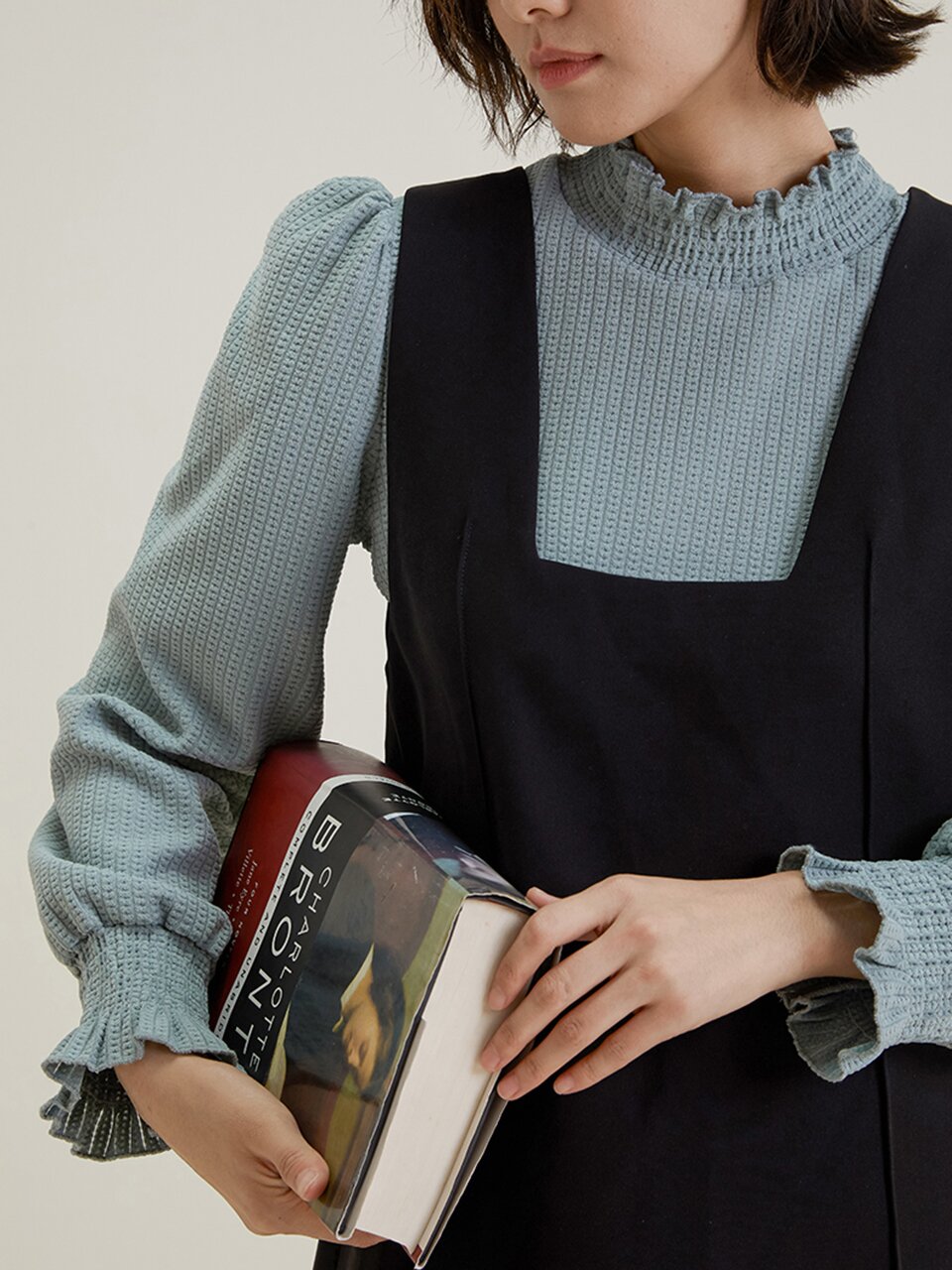 LS_Elegant puff sleeve knit top