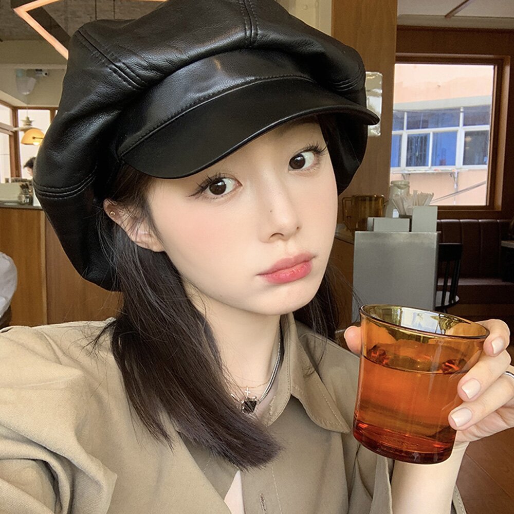 레트로감성 레더 뉴스보이캡 C1 블랙