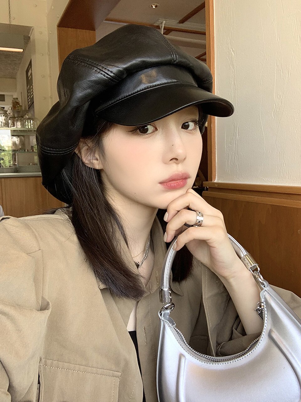 레트로감성 레더 뉴스보이캡 C1 블랙