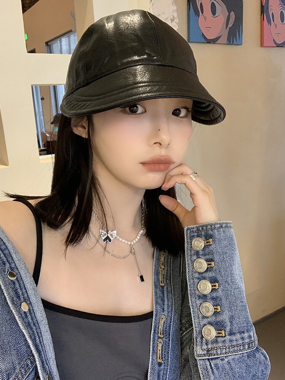 레트로감성 레더 스토퍼 볼캡 C1 블랙