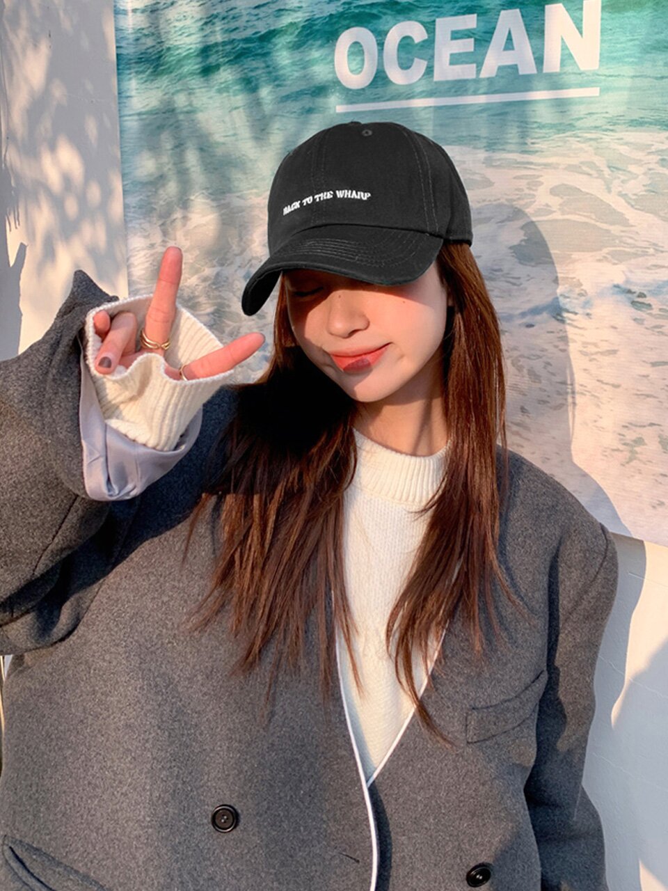 온더모먼트 레터링 코튼 로고 볼캡 C1 블랙