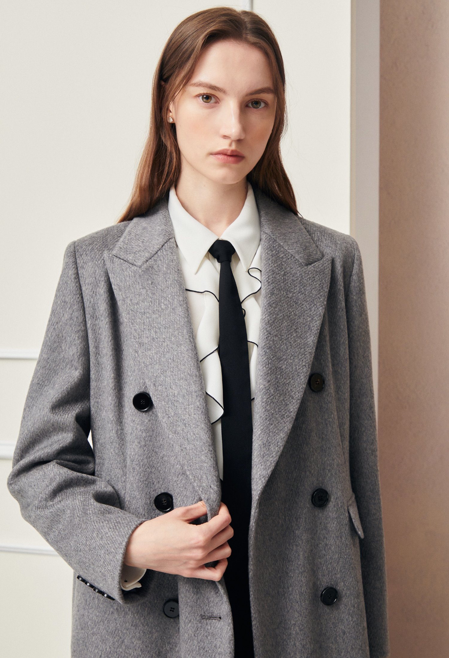 캐시미어 더블 롱 코트 (GREY)