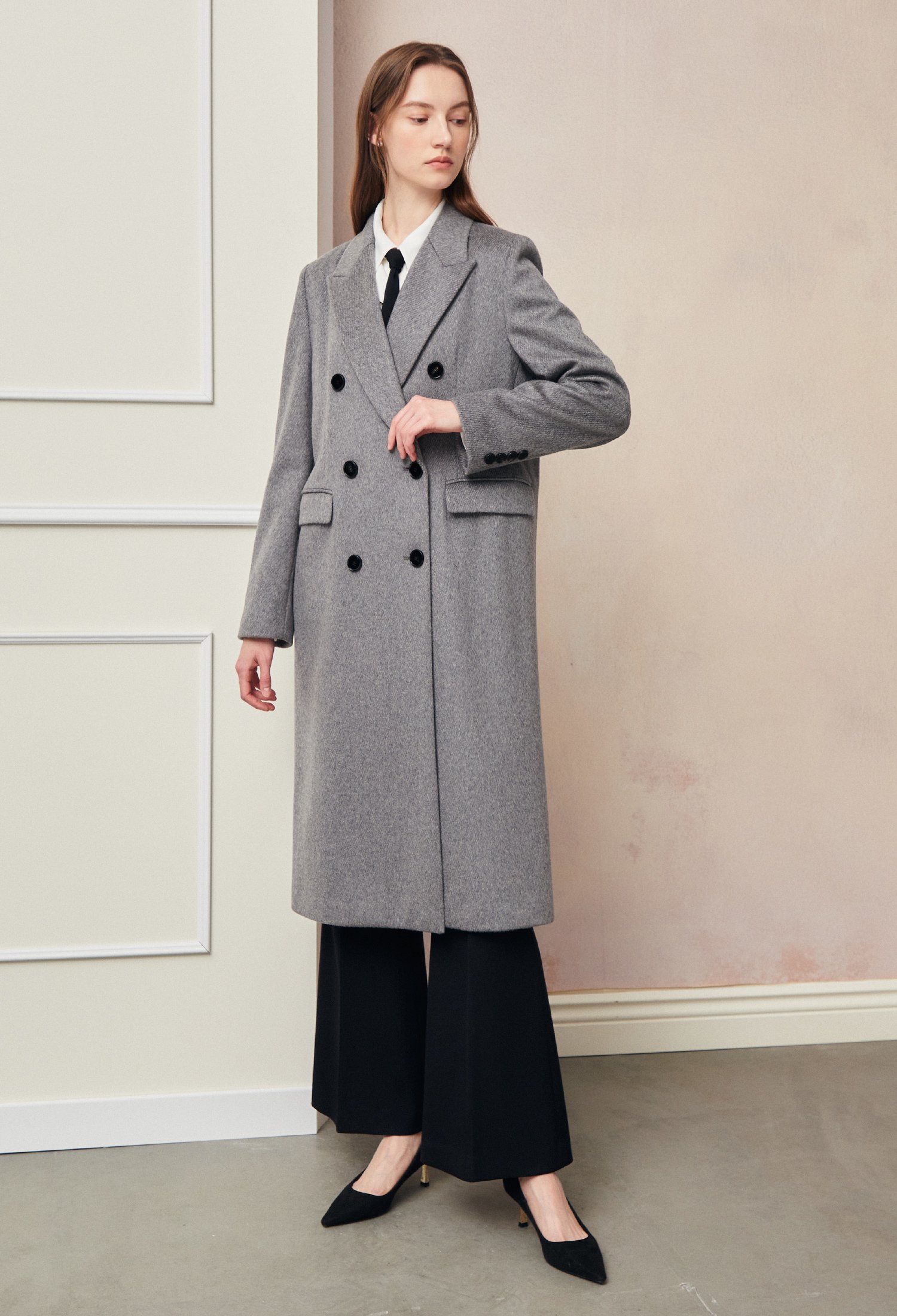 캐시미어 더블 롱 코트 (GREY)