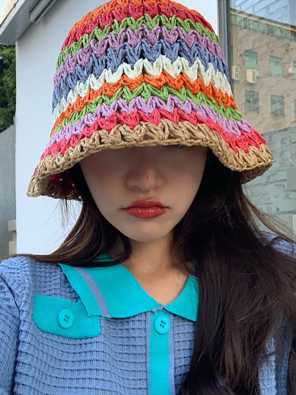 레인보우 라탄 버킷햇 C1 브라운
